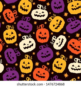 Cartoon pumpkins seamless  pattern. Halloween vector illustration.