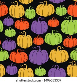 Cartoon pumpkins seamless  pattern. Halloween vector illustration.