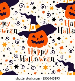 Cartoon pumpkins seamless  pattern. Halloween vector illustration.