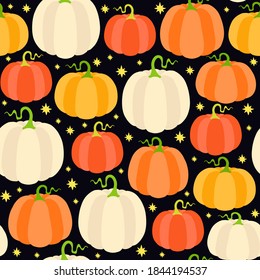 Cartoon pumpkins seamless  pattern. Halloween vector illustration.