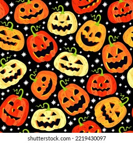 Cartoon pumpkins seamless  pattern. Halloween vector illustration.