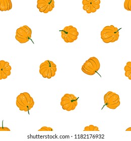 Cartoon pumpkins seamless pattern. Pumpkin from different sides background, For fall wallpaper, fabric, greeting cards, invitation on white background