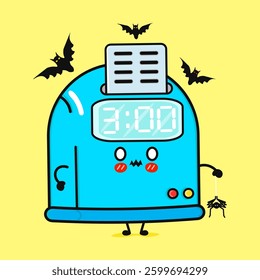 Cartoon Punch Clock. Cute Halloween Time Clock with Bats and Spider