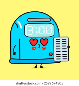 Cartoon Punch Clock. Cute Time Clock Holding a List with Hearts