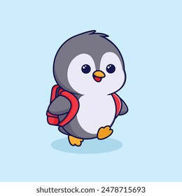 cartoon punguin going to school