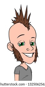 Cartoon punk boy character with mohawk and whiskers. Isolated on white background. Vector icon avatar.