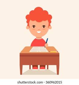 Cartoon Pupil Writing Test Vector Illustration Stock Vector (Royalty ...