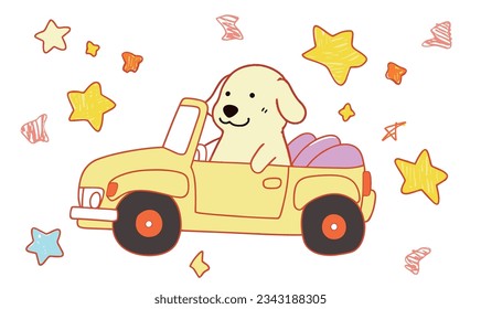 Cartoon Puppy and Car Illustration Poster Design