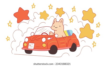 Cartoon Puppy and Car Illustration Poster Design