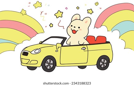 Cartoon Puppy and Car Illustration Poster Design