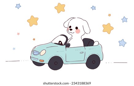 Cartoon Puppy and Car Illustration Poster Design