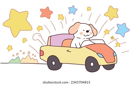 Cartoon Puppy and Car Illustration Poster Design