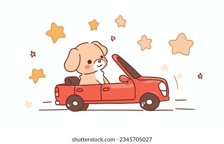 Cartoon Puppy and Car Illustration Poster Design