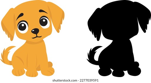 cachorro de dibujos animados, perro con silueta aislada, vector