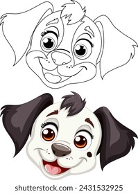Cartoon puppy faces with expressive eyes and smiles.