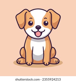 Cartoon puppy for puppy lovers portrait of dog cute vector illustration, in the style of light yellow and brown