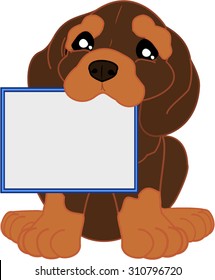 Cartoon puppy with message board.