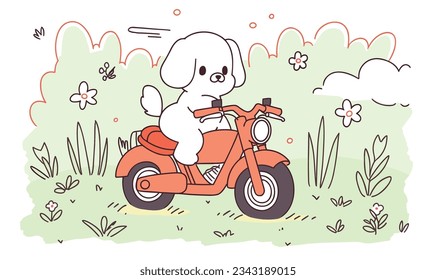 Cartoon Puppy and Motorcycle Illustration Poster Design