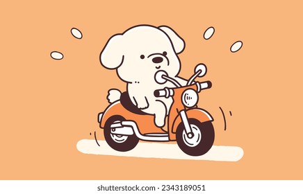 Cartoon Puppy and Motorcycle Illustration Poster Design