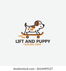 Cartoon Puppy on Skateboard  , Playful LIFT AND PUPPY Brand Logo Vector Illustration