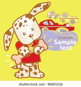 Cartoon puppy racing winner with bone