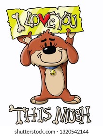 Cartoon puppy showing his love with a banner vector illustration