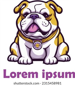 Cartoon puppy sitting, Happy Portrait of cute little dog wearing collar. Dog friend. Mascot Vector illustration
