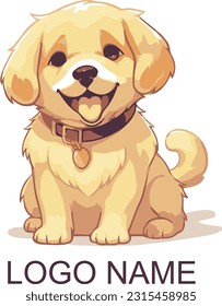 Cartoon puppy sitting, Happy Portrait of cute little dog wearing collar. Dog friend. Mascot Vector illustration