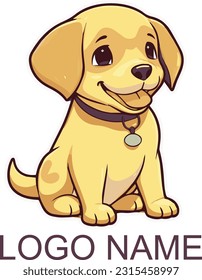 Cartoon puppy sitting, Happy Portrait of cute little dog wearing collar. Dog friend. Mascot Vector illustration