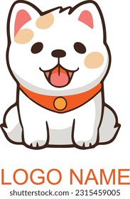Cartoon puppy sitting, Happy Portrait of cute little dog wearing collar. Dog friend. Mascot Vector illustration