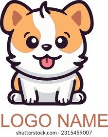 Cartoon puppy sitting, Happy Portrait of cute little dog wearing collar. Dog friend. Mascot Vector illustration