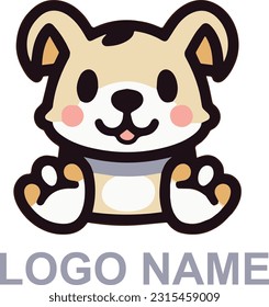 Cartoon puppy sitting, Happy Portrait of cute little dog wearing collar. Dog friend. Mascot Vector illustration