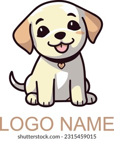 Cartoon puppy sitting, Happy Portrait of cute little dog wearing collar. Dog friend. Mascot Vector illustration