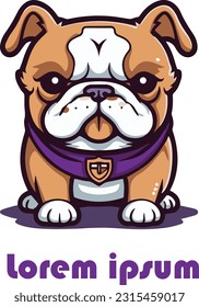 Cartoon puppy sitting, Happy Portrait of cute little dog wearing collar. Dog friend. Mascot Vector illustration