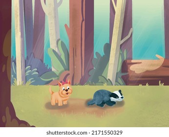 Cartoon puppy and skunk friendship vector design, with colorful design