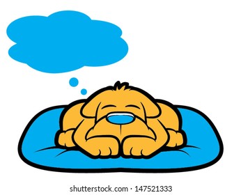 Cartoon puppy sleeping and thinking with thought bubble/Helping Dogs Illustration