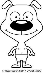 A cartoon puppy smiling in a swimsuit.