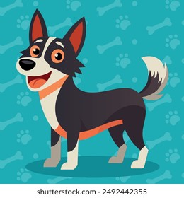 Cartoon puppy standing, Portrait of cute little stray dog. Dog friend. Vector illustration. Cute cartoon dog or puppy character design with flat color. Happy Street dog