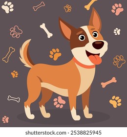 Cachorro de la historieta de pie, retrato del pequeño perro callejero lindo. Amigo perro. Ilustración vectorial. Lindo perro de dibujos animados o diseño de personaje de cachorro con color plano. Perro de la calle feliz