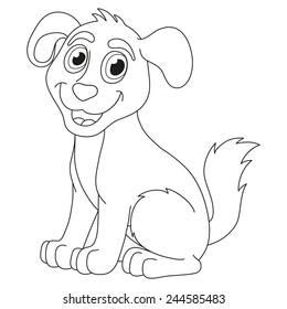 Cartoon puppy, vector illustration of cute dog, coloring book page for children