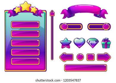 Cartoon purple assets and buttons For Ui Game, Game User Interface and icons