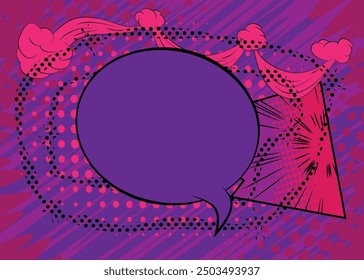 Cartoon purple background, comic book backdrop. Retro vector comics pop art design.