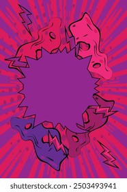Fondo púrpura de dibujos animados, fondo de cómic. Diseño de arte pop de cómics de Vector retro.