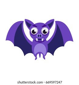 Cartoon purple bat with outstretched wings