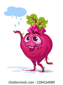 Caricatura de remolacha morada. Estilo emoticono de la ilustración vector de remolacha cutánea. Una mascota de la expresión graciosa de la felicidad. concepto de comida sana vegetal aislado