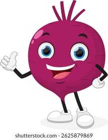 Cartoon purple beetroot mascot character isolated on white backgrounds
