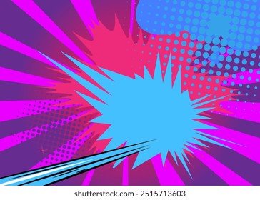 Fondo púrpura y azul de la historieta, telón de fondo del cómic. Diseño de arte pop de cómics de Vector retro.