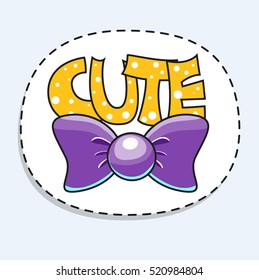 Cartoon Purple Bow and Title Cute .Vector illustrations for app or your design.Vector illustration isolated on white background