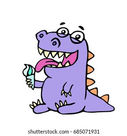 Cartoon purple croc eating ice cream  Vector illustration  Digital drawing cute character 