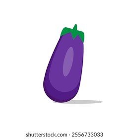 Cartoon purple eggplant icon, aubergine symbol. Isolated vector vegetable 